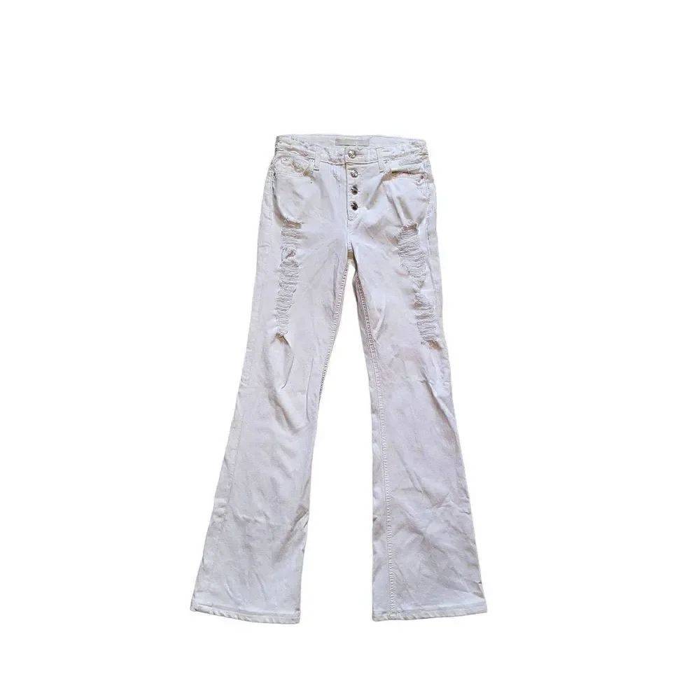 Joe's Jeans High Rise Distressed Flare Jeans Button Front White Women's 26